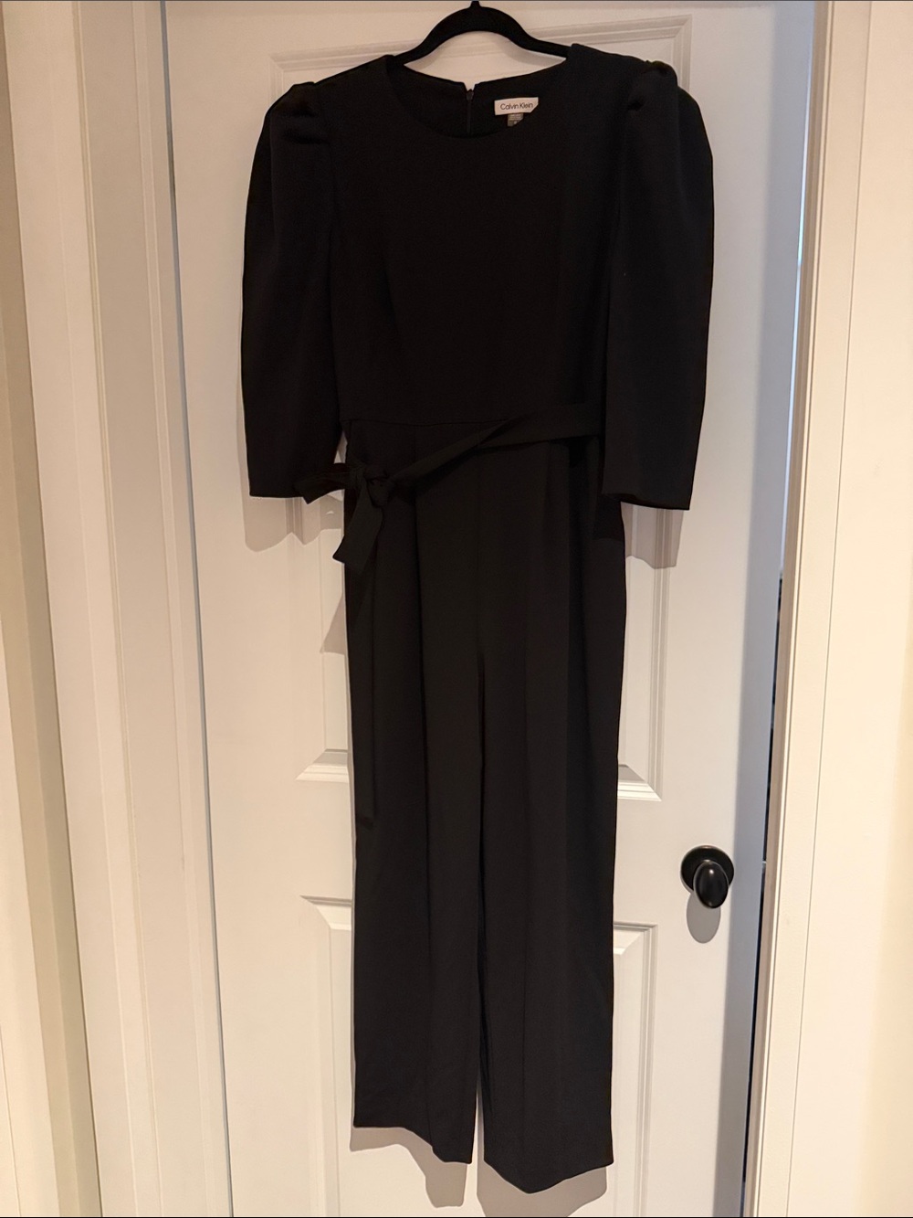 Calvin Klein Black Puff-Sleeve Belted Jumpsuit
